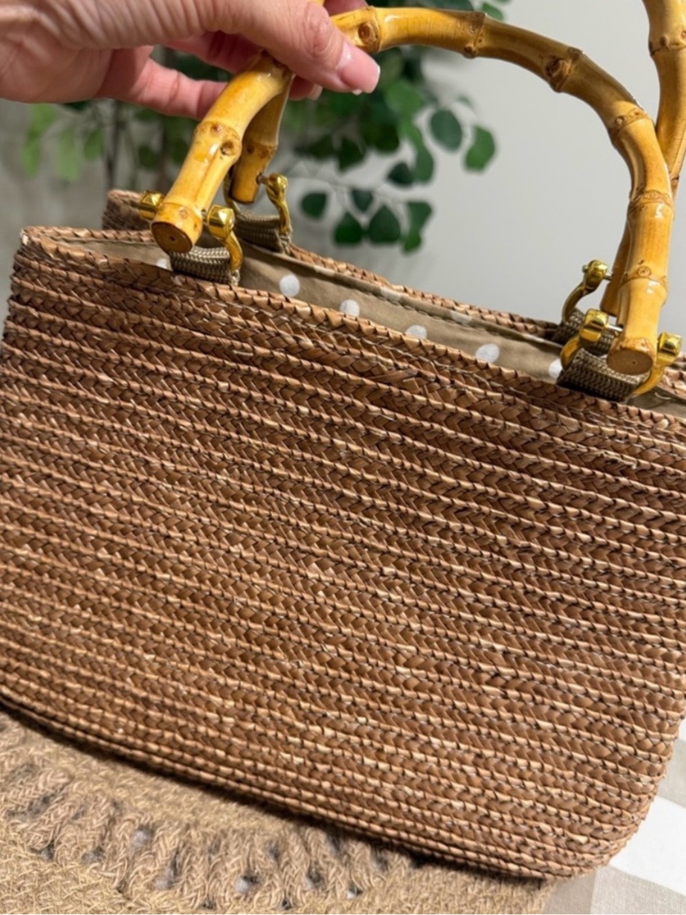 ,Croft & Barrow Handwoven Straw Tote Bag with Bamboo Handles - natural - Picture 3 of 7